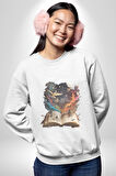 Hikaye Roman Kitabı Gerçekleşti Kadın Erkek  Beyaz Baskılı Sweatshirt 