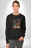 Hikaye Roman Kitabı Gerçekleşti Kadın Erkek  Siyah Baskılı Sweatshirt 