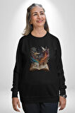 Hikaye Roman Kitabı Gerçekleşti Kadın Erkek  Siyah Baskılı Sweatshirt 