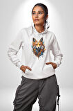 Renkli Sulu Boya Kurt Yapay Zeka Tasarımı  Kadın Erkek  Beyaz Kapüşonlu Sweatshirt Hoodie