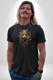 Renkli Sulu Boya Kurt Yapay Zeka Tasarımı  Kadın Erkek Unisex Siyah Organik Baskılı T-Shirt Penye Yüksek Kalite