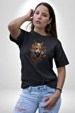 Renkli Sulu Boya Kurt Yapay Zeka Tasarımı  Kadın Erkek Unisex Siyah Organik Baskılı T-Shirt Penye Yüksek Kalite