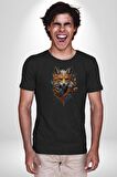 Renkli Sulu Boya Kurt Yapay Zeka Tasarımı  Kadın Erkek Unisex Siyah Organik Baskılı T-Shirt Penye Yüksek Kalite