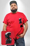 Uzaylı Predator Canavar Kırmızı Büyük Beden Kadın Basic Minimal Baskılı Tişört