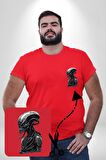 Uzaylı Predator Canavar Kırmızı Büyük Beden Kadın Basic Minimal Baskılı Tişört