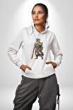 Oturan Kuş Efsanesi Kadın Erkek  Beyaz Kapüşonlu Sweatshirt Hoodie
