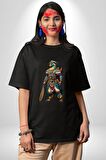 Oturan Kuş Efsanesi Pamuklu Bisiklet Yaka Kadın Erkek Oversize Boyfriend Dijital Baskılı Siyah T-shirt