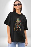 Oturan Kuş Efsanesi Pamuklu Bisiklet Yaka Kadın Erkek Oversize Boyfriend Dijital Baskılı Siyah T-shirt
