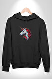 Unicorn Tek Boynuzlu At Kadın Erkek  Siyah Kapüşonlu Sweatshirt Hoodie