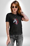 Unicorn Tek Boynuzlu At Kadın Erkek Unisex Siyah Organik Baskılı T-Shirt Penye Yüksek Kalite