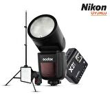 Godox V1 Nikon Flaş Full Set (Flaş, Tetikleyici, Softbox, Tripod)
