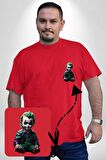 Bebek Joker Yapay Zeka Tasarımı Kırmızı Büyük Beden Kadın Basic Minimal Baskılı Tişört