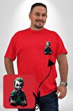 Bebek Joker Yapay Zeka Tasarımı Kırmızı Büyük Beden Kadın Basic Minimal Baskılı Tişört