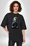 Bebek Joker Yapay Zeka Tasarımı Pamuklu Bisiklet Yaka Kadın Erkek Oversize Boyfriend Dijital Baskılı Siyah T-shirt