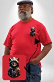 Hip Hop Gençlik Kedi Çeket Kırmızı Büyük Beden Kadın Basic Minimal Baskılı Tişört