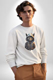 Hip Hop Gençlik Kedi Çeket Kadın Erkek  Beyaz Baskılı Sweatshirt 
