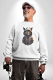 Hip Hop Gençlik Kedi Çeket Kadın Erkek  Beyaz Baskılı Sweatshirt 