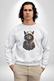 Hip Hop Gençlik Kedi Çeket Kadın Erkek  Beyaz Baskılı Sweatshirt 