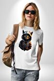 Hip Hop Gençlik Kedi Çeket Kadın Erkek Unisex Beyaz Organik Baskılı T-Shirt Penye Yüksek Kalite