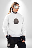 Kuru Kahve Çekirdeği Beyin  Kadın Erkek  Beyaz Baskılı Sweatshirt 