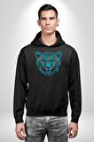 Yeşil Leopar Kafası Kadın Erkek  Siyah Kapüşonlu Sweatshirt Hoodie