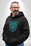 Yeşil Leopar Kafası Kadın Erkek  Siyah Kapüşonlu Sweatshirt Hoodie
