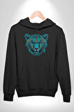 Yeşil Leopar Kafası Kadın Erkek  Siyah Kapüşonlu Sweatshirt Hoodie