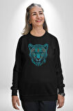 Yeşil Leopar Kafası Kadın Erkek  Siyah Baskılı Sweatshirt 