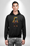 Spor Eşofman Takımı Sarı Kedi İnsan Kadın Erkek  Siyah Kapüşonlu Sweatshirt Hoodie