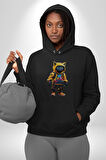 Spor Eşofman Takımı Sarı Kedi İnsan Kadın Erkek  Siyah Kapüşonlu Sweatshirt Hoodie