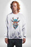 Güneş Gözlüğü Savaşcı Geyik  Kadın Erkek  Beyaz Baskılı Sweatshirt 