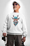 Güneş Gözlüğü Savaşcı Geyik  Kadın Erkek  Beyaz Baskılı Sweatshirt 