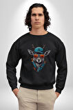 Güneş Gözlüğü Savaşcı Geyik  Kadın Erkek  Siyah Baskılı Sweatshirt 