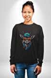 Güneş Gözlüğü Savaşcı Geyik  Kadın Erkek  Siyah Baskılı Sweatshirt 