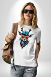 Güneş Gözlüğü Savaşcı Geyik  Kadın Erkek Unisex Beyaz Organik Baskılı T-Shirt Penye Yüksek Kalite