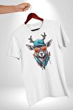 Güneş Gözlüğü Savaşcı Geyik  Kadın Erkek Unisex Beyaz Organik Baskılı T-Shirt Penye Yüksek Kalite