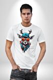 Güneş Gözlüğü Savaşcı Geyik  Kadın Erkek Unisex Beyaz Organik Baskılı T-Shirt Penye Yüksek Kalite