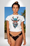 Güneş Gözlüğü Savaşcı Geyik  Kadın Erkek Unisex Beyaz Organik Baskılı T-Shirt Penye Yüksek Kalite