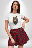 Siyah Ateşli Sinirli Kurt  Kadın Erkek Unisex Beyaz Organik Baskılı T-Shirt Penye Yüksek Kalite