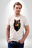 Siyah Ateşli Sinirli Kurt  Kadın Erkek Unisex Beyaz Organik Baskılı T-Shirt Penye Yüksek Kalite
