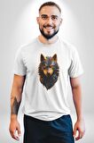 Siyah Ateşli Sinirli Kurt  Kadın Erkek Unisex Beyaz Organik Baskılı T-Shirt Penye Yüksek Kalite