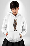 Yapay Zeka Kurt Robot İnsan  Kadın Erkek  Beyaz Kapüşonlu Sweatshirt Hoodie