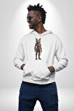 Yapay Zeka Kurt Robot İnsan  Kadın Erkek  Beyaz Kapüşonlu Sweatshirt Hoodie