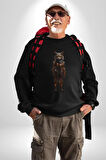 Yapay Zeka Kurt Robot İnsan  Kadın Erkek  Siyah Baskılı Sweatshirt 