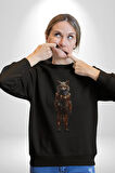 Yapay Zeka Kurt Robot İnsan  Kadın Erkek  Siyah Baskılı Sweatshirt 