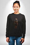 Yapay Zeka Kurt Robot İnsan  Kadın Erkek  Siyah Baskılı Sweatshirt 