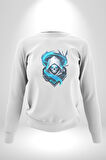 Buzların Efendisi Kurukafa Kadın Erkek  Beyaz Baskılı Sweatshirt 