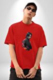 John Wick Karakter  Pamuklu Bisiklet Yaka Kadın Erkek Oversize Boyfriend Dijital Baskılı Kırmızı T-Shirt