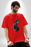 John Wick Karakter  Pamuklu Bisiklet Yaka Kadın Erkek Oversize Boyfriend Dijital Baskılı Kırmızı T-Shirt