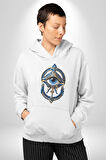Altın Göz Horos Ra Gözü Kadın Erkek  Beyaz Kapüşonlu Sweatshirt Hoodie
